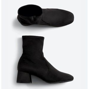 Black faux suede sock booties